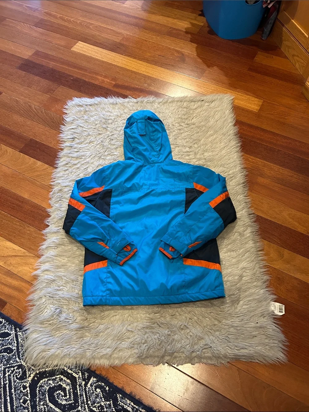Lands End Kids Winter Polyester Blue & Orange Hooded Jacket